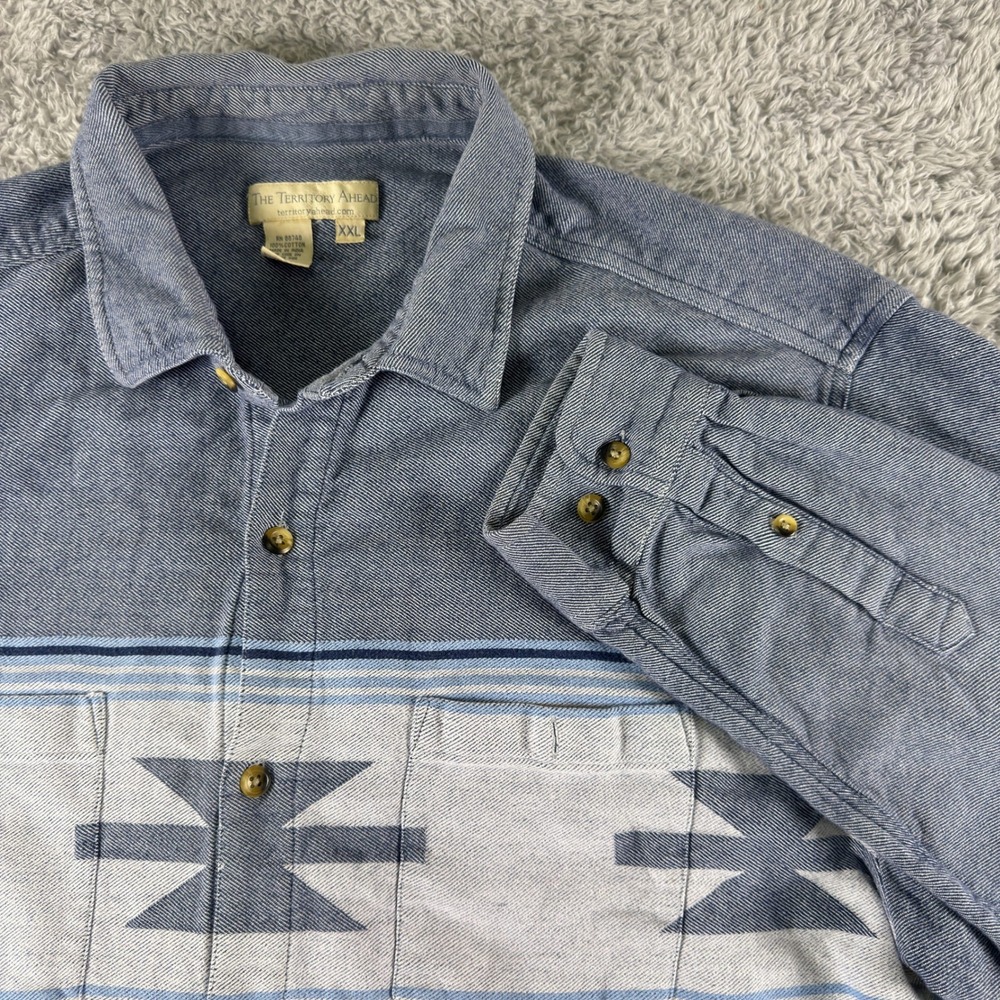 The Territory Ahead Mens XXL Blue Stripe Southwestern Geometric Shirt